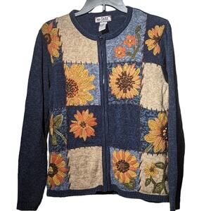 Vintage Tiara International Sunflower Cardigan Sz M